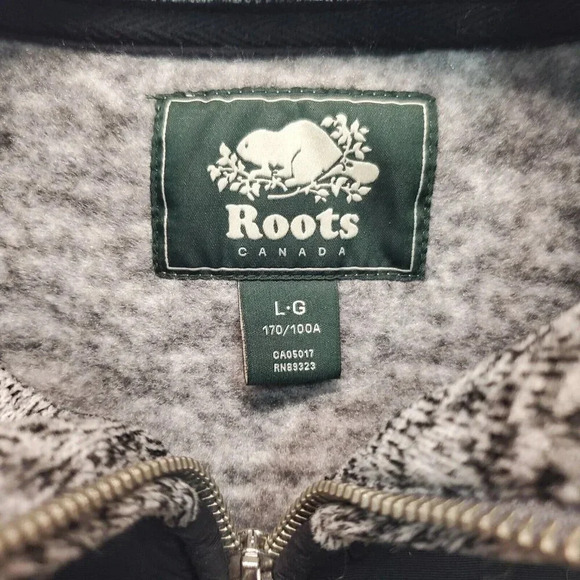 Vintage Roots Canada Men's Fleece Jacket Size Large Heather Black White Full Zip - Picture 3 of 16